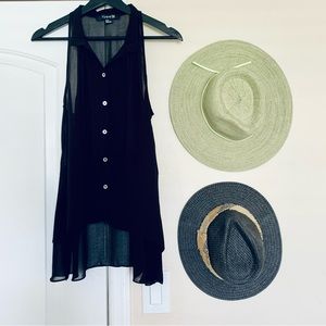 🌟 Forever 21 Black See-Through Button-Up Dressy High Low Tank Top Blouse Size M